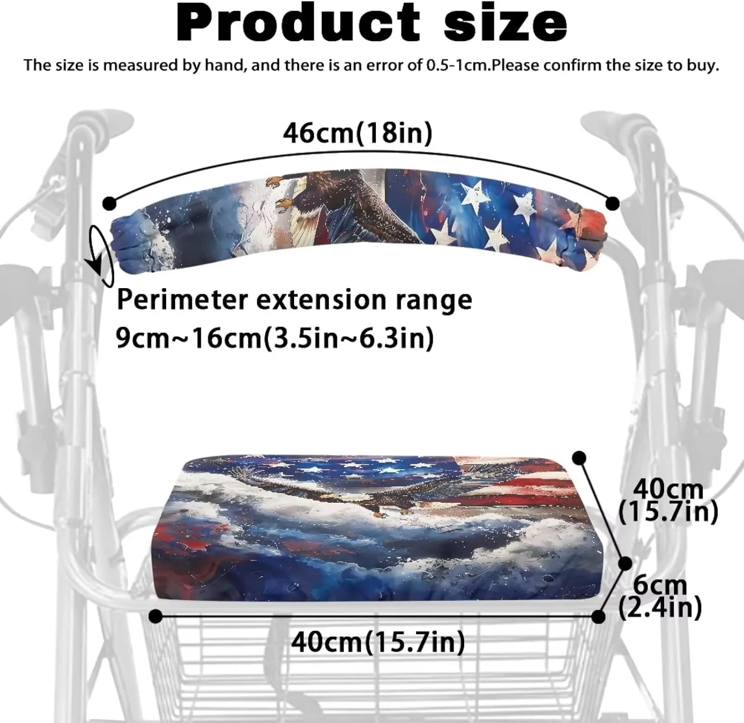 Gomyblomy Patriotic Walker Accessories for Seniors Eagle American Flag Rollator Walker Seat and Backrest Covers for Men Women Dust Poof Rollator Seat Covers