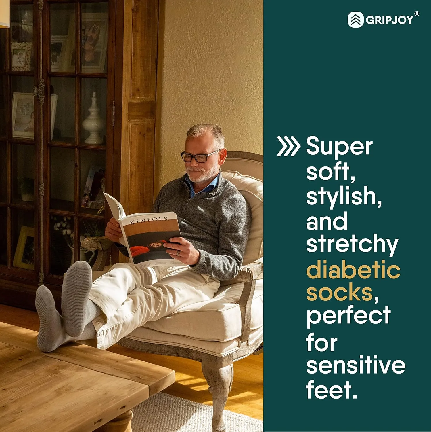 Gripjoy Non-Binding Diabetic Socks with Grippers - Loose Fitting & Stretchy - Unisex - 3 pairs