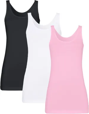 H HIAMIGOS Womens 3 Packs Long Tank Tops Stretchy Cotton Sleeveless Camisole Undershirts Layering Workout Yoga Camis