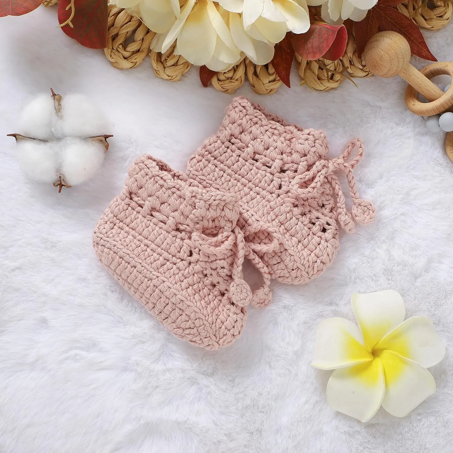 Hadetoto Baby Booties Hand Crochet Knit Cotton Bootie Soft Cozy Warm Socks Shoes Newborn First Walkers for Infant Boy Girl