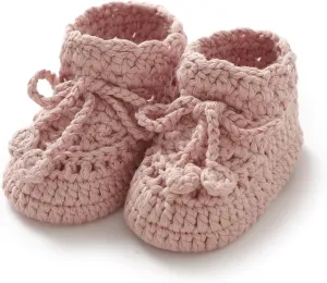 Hadetoto Baby Booties Hand Crochet Knit Cotton Bootie Soft Cozy Warm Socks Shoes Newborn First Walkers for Infant Boy Girl