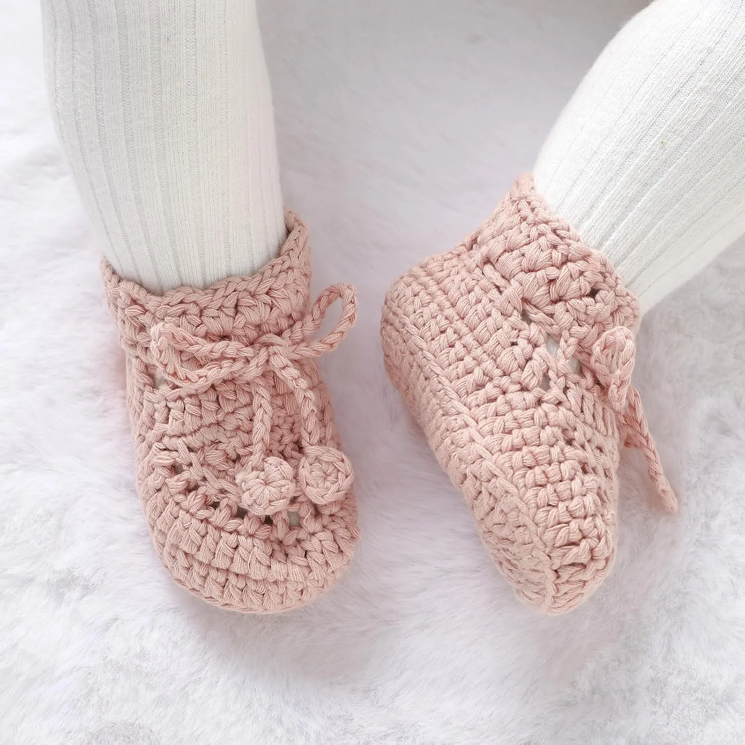 Hadetoto Baby Booties Hand Crochet Knit Cotton Bootie Soft Cozy Warm Socks Shoes Newborn First Walkers for Infant Boy Girl