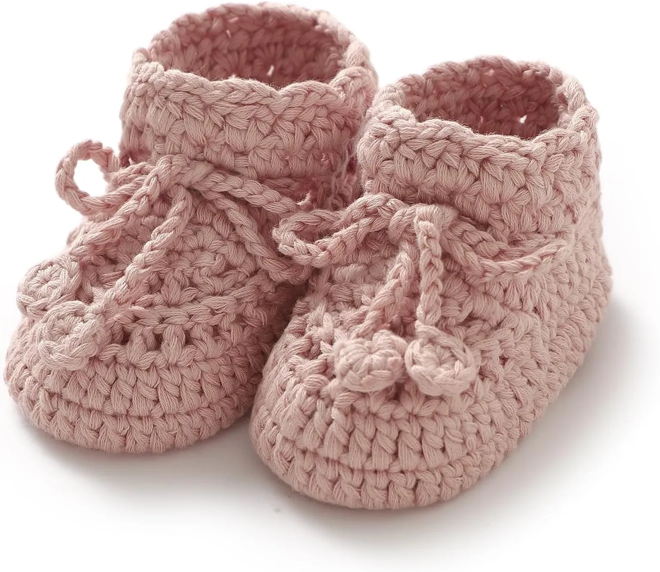 Hadetoto Baby Booties Hand Crochet Knit Cotton Bootie Soft Cozy Warm Socks Shoes Newborn First Walkers for Infant Boy Girl