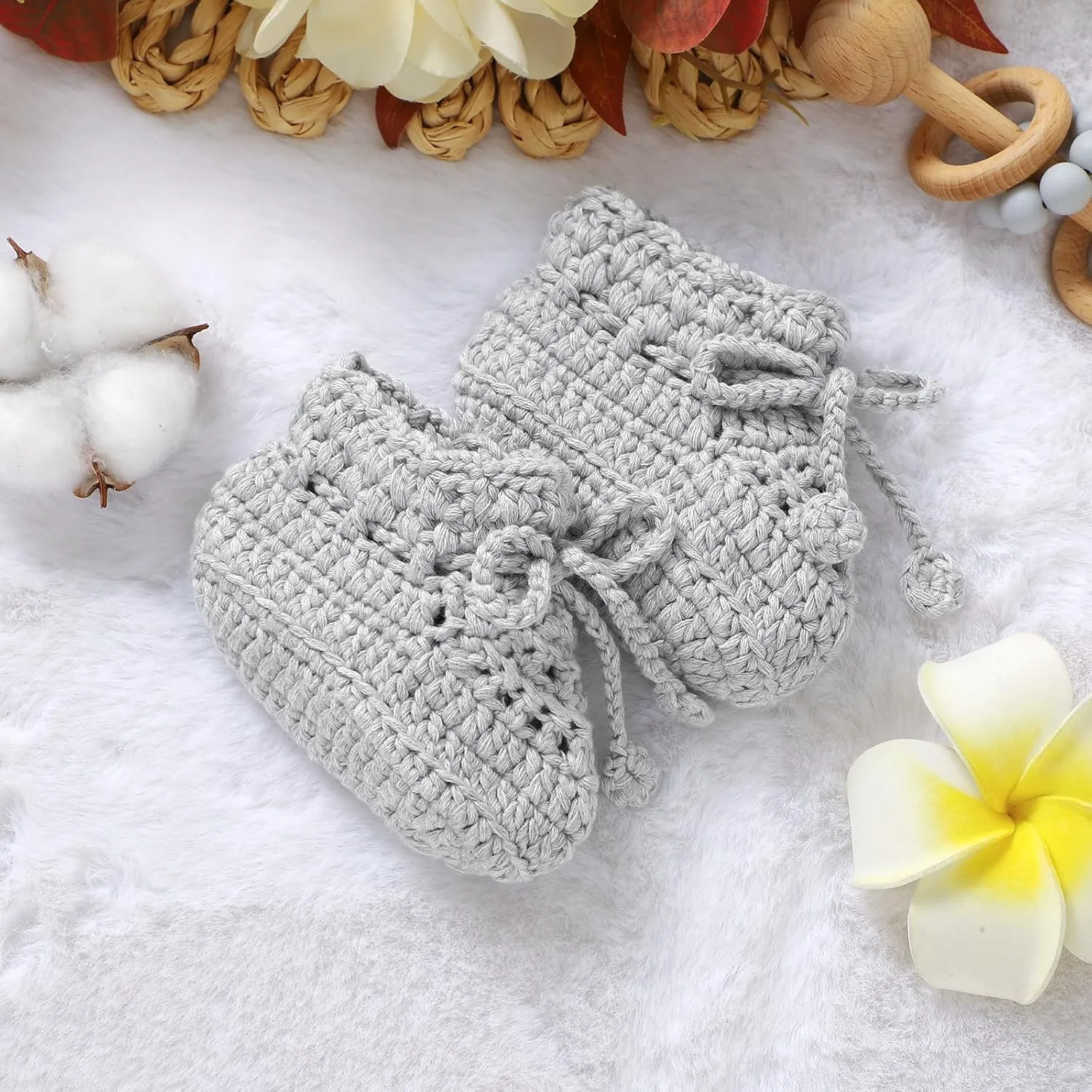 Hadetoto Baby Booties Hand Crochet Knit Cotton Bootie Soft Cozy Warm Socks Shoes Newborn First Walkers for Infant Boy Girl