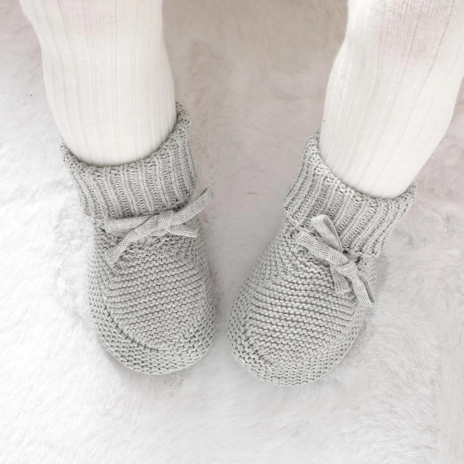 Hadetoto Baby Booties Newborn First Walkers Cozy Shoes Warm Knit Soft Booties for Toddler Infant Boy Girl