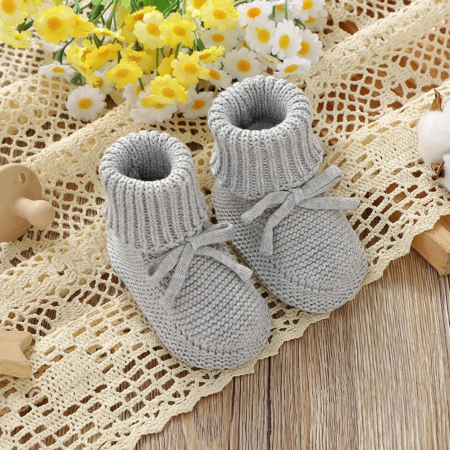 Hadetoto Baby Booties Newborn First Walkers Cozy Shoes Warm Knit Soft Booties for Toddler Infant Boy Girl