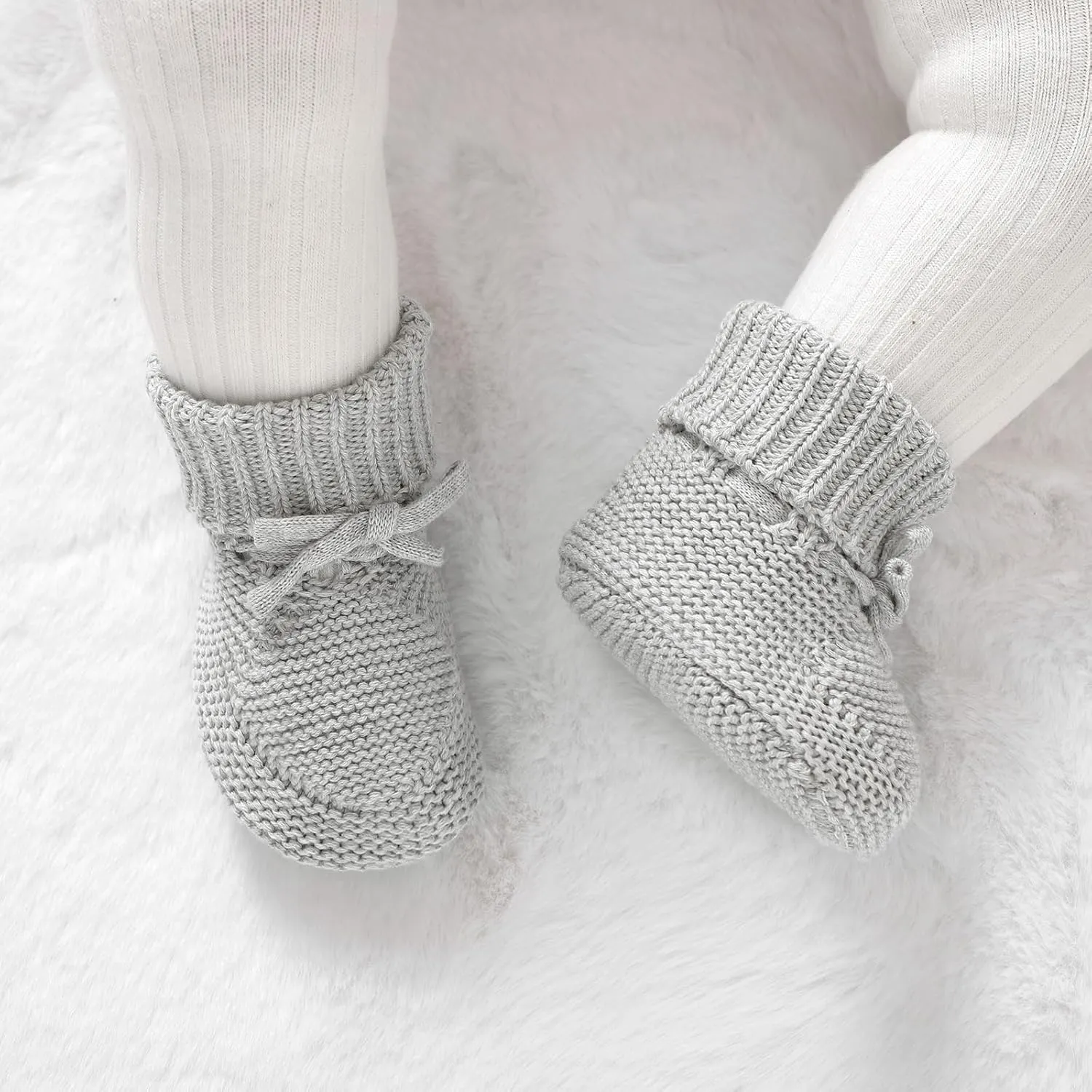 Hadetoto Baby Booties Newborn First Walkers Cozy Shoes Warm Knit Soft Booties for Toddler Infant Boy Girl