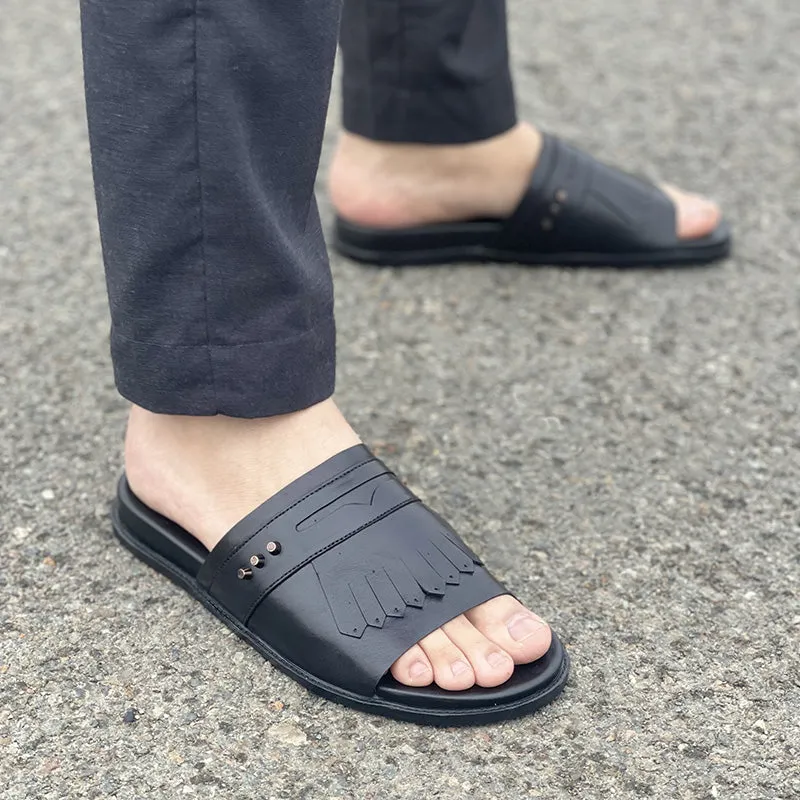 Hand made PU Sole Black Leather Chappal SS-2335
