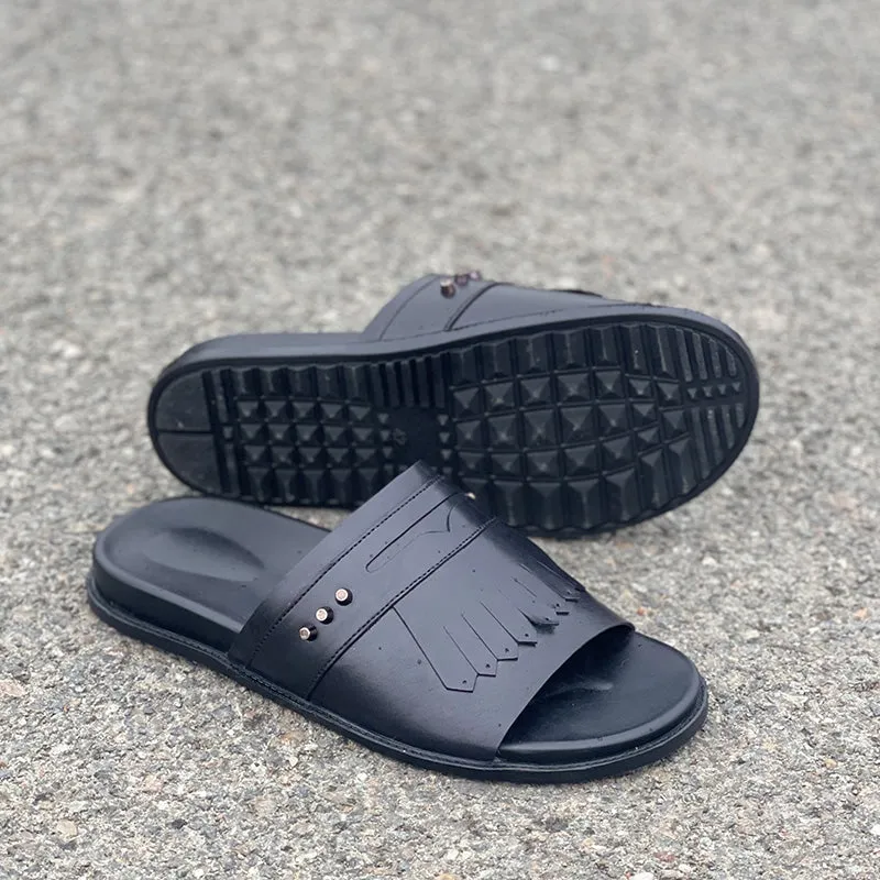 Hand made PU Sole Black Leather Chappal SS-2335