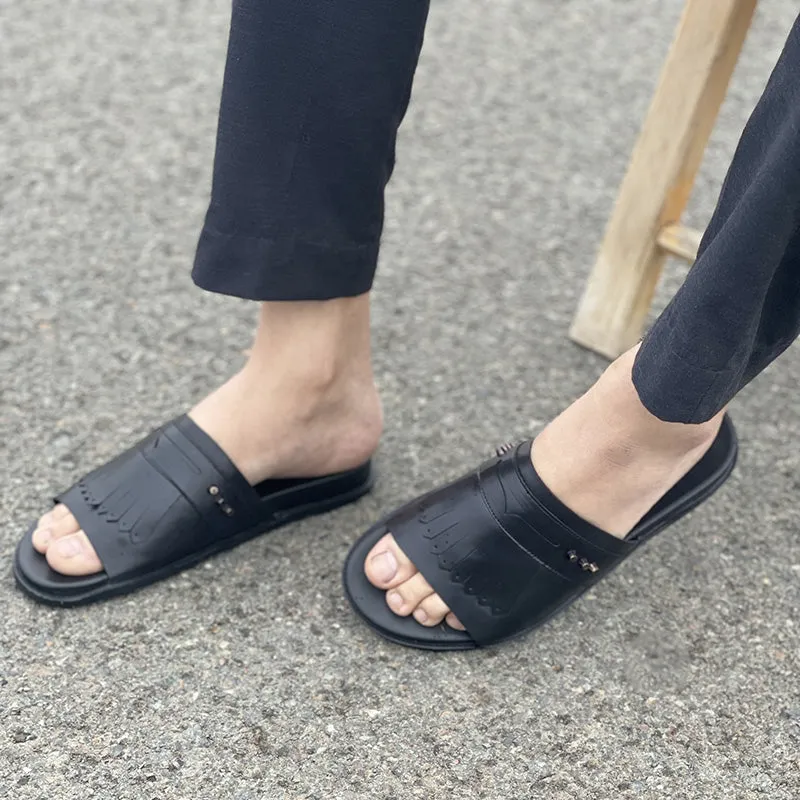 Hand made PU Sole Black Leather Chappal SS-2335