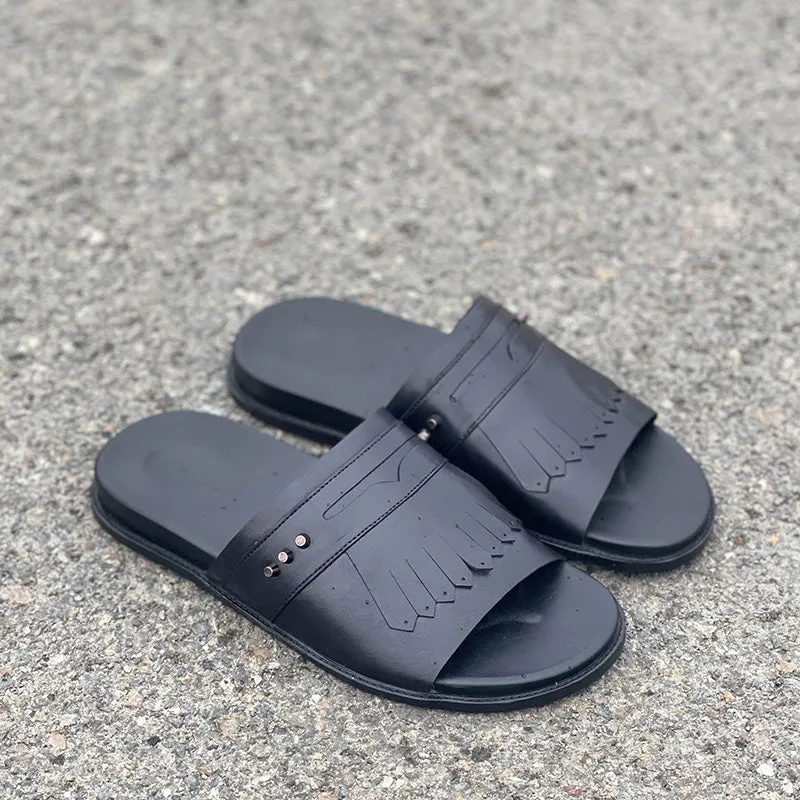 Hand made PU Sole Black Leather Chappal SS-2335