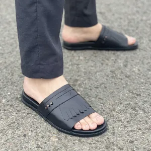 Hand made PU Sole Black Leather Chappal SS-2335