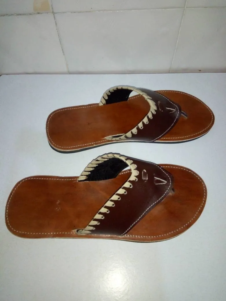 Handmade African Men's Sandals/Genuine Leather Beaded Flip-Flops/Comfortable Summer Sandals for Men/African Shoes/Unique Gift for Him