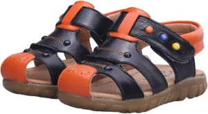 Happy Cherry Unisex Baby Toddler 100% Leather Anti-Slip Closed Toe Oxford Sole Outdoor Sandal Shoes Brown