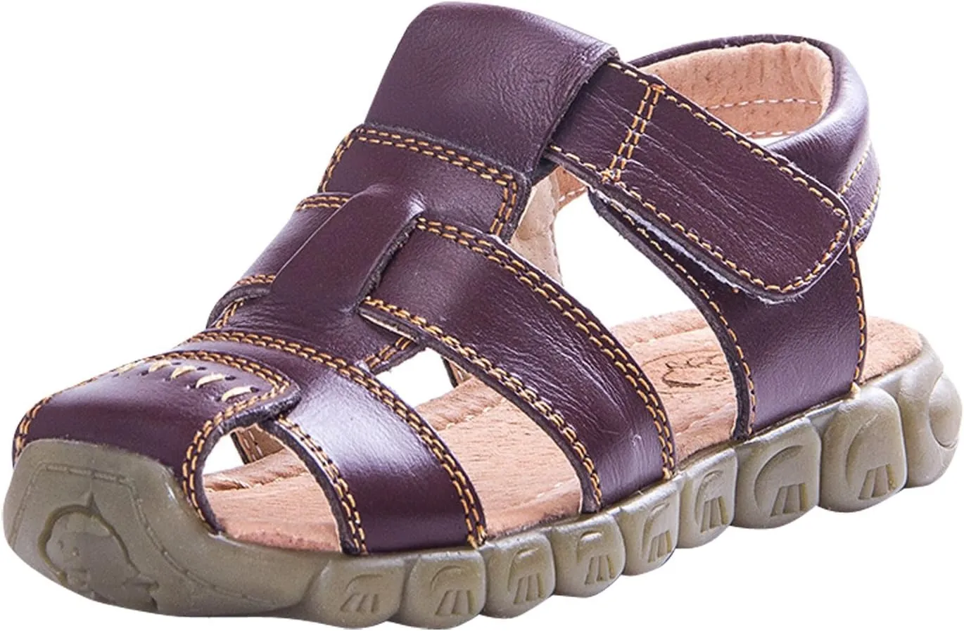 Happy Cherry Unisex Baby Toddler 100% Leather Anti-Slip Closed Toe Oxford Sole Outdoor Sandal Shoes Brown