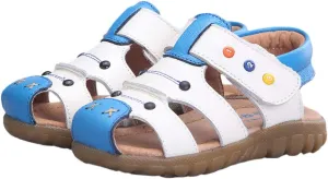 Happy Cherry Unisex Baby Toddler 100% Leather Anti-Slip Closed Toe Oxford Sole Outdoor Sandal Shoes Brown