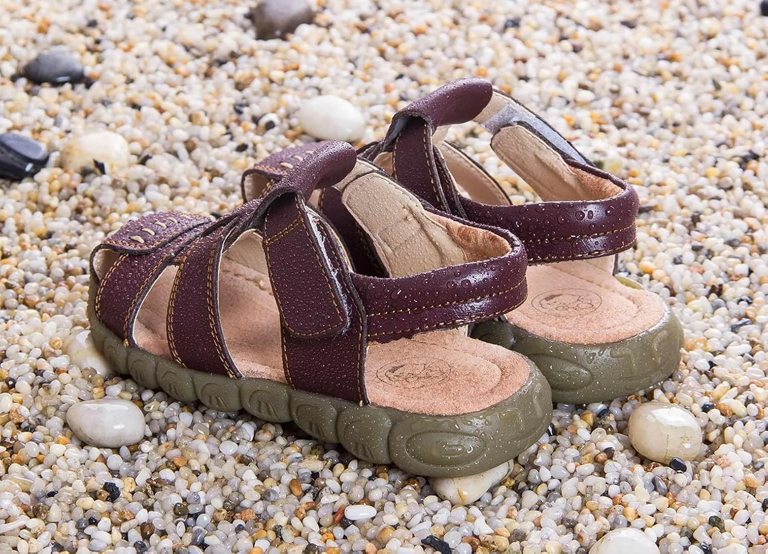 Happy Cherry Unisex Baby Toddler 100% Leather Anti-Slip Closed Toe Oxford Sole Outdoor Sandal Shoes Brown