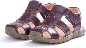 Happy Cherry Unisex Baby Toddler 100% Leather Anti-Slip Closed Toe Oxford Sole Outdoor Sandal Shoes Brown