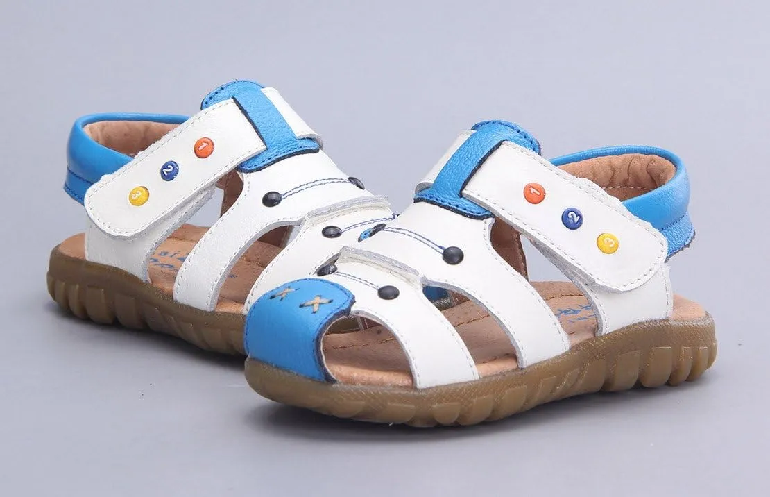 Happy Cherry Unisex Baby Toddler 100% Leather Anti-Slip Closed Toe Oxford Sole Outdoor Sandal Shoes Brown