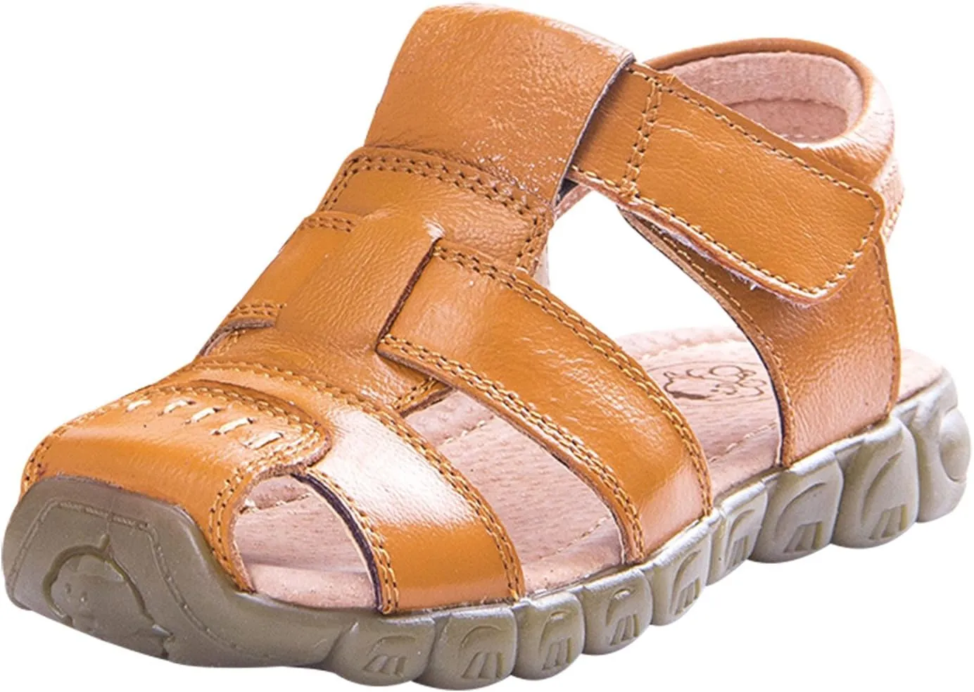 Happy Cherry Unisex Baby Toddler 100% Leather Anti-Slip Closed Toe Oxford Sole Outdoor Sandal Shoes Brown