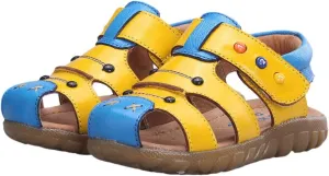 Happy Cherry Unisex Baby Toddler 100% Leather Anti-Slip Closed Toe Oxford Sole Outdoor Sandal Shoes Brown