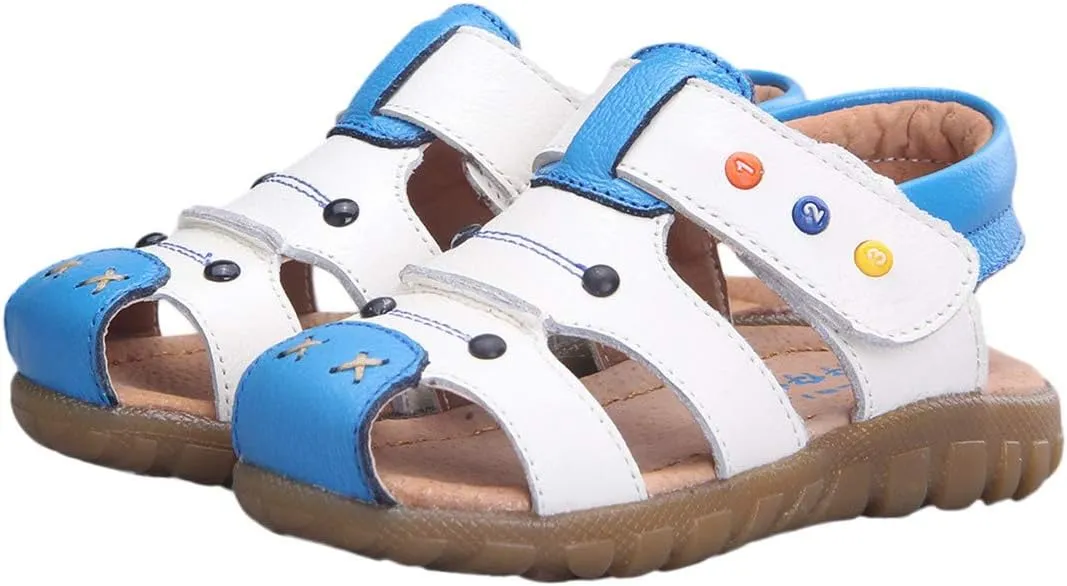 Happy Cherry Unisex Baby Toddler 100% Leather Anti-Slip Closed Toe Oxford Sole Outdoor Sandal Shoes Brown