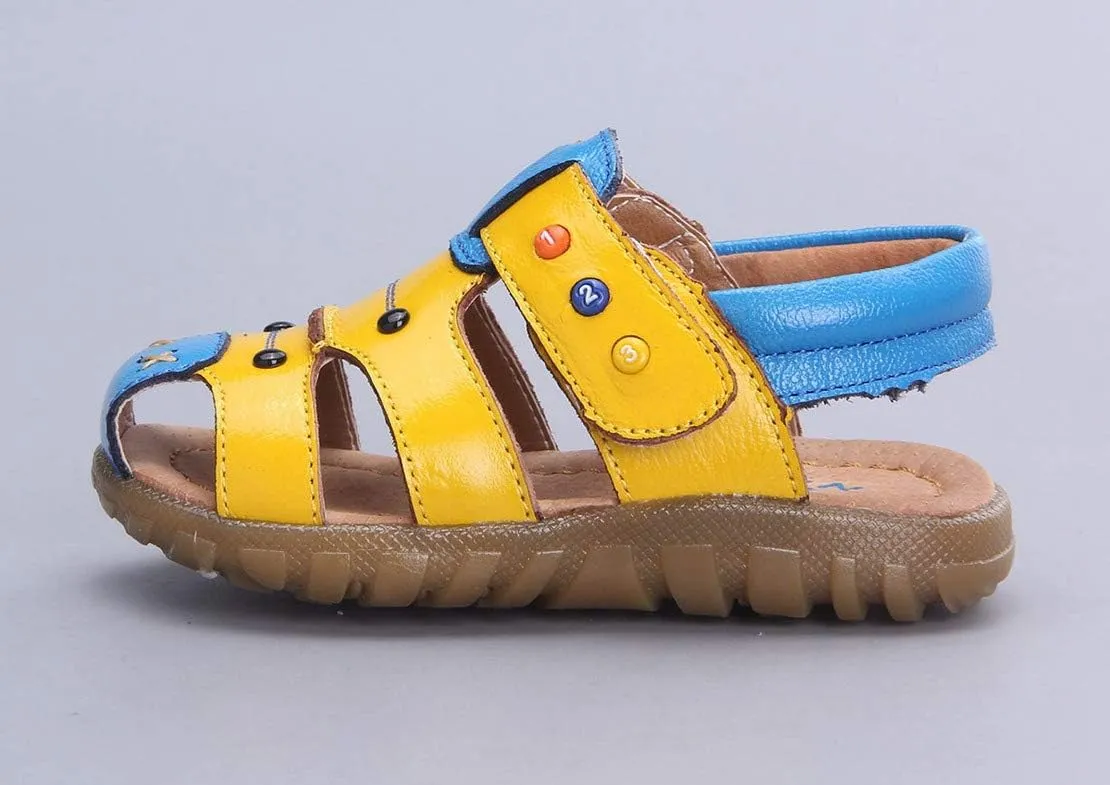 Happy Cherry Unisex Baby Toddler 100% Leather Anti-Slip Closed Toe Oxford Sole Outdoor Sandal Shoes Brown