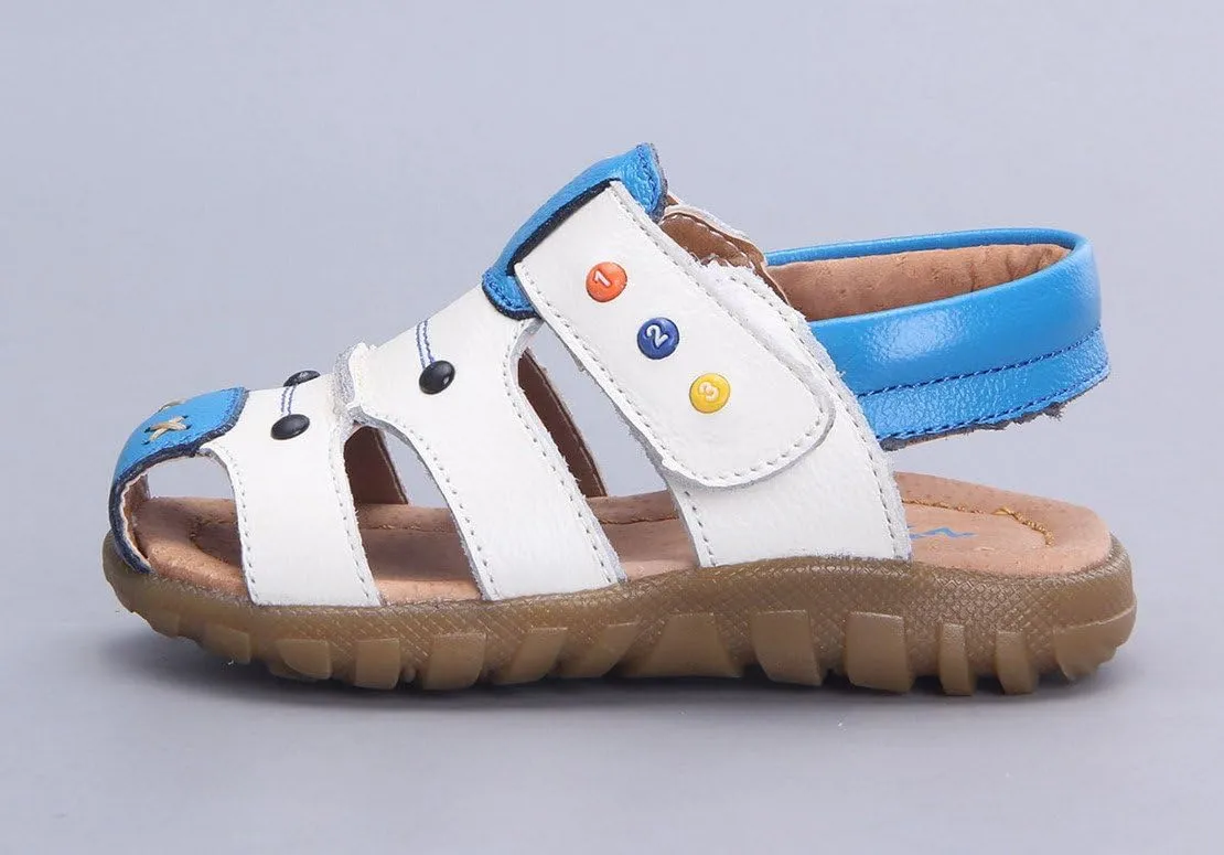 Happy Cherry Unisex Baby Toddler 100% Leather Anti-Slip Closed Toe Oxford Sole Outdoor Sandal Shoes Brown