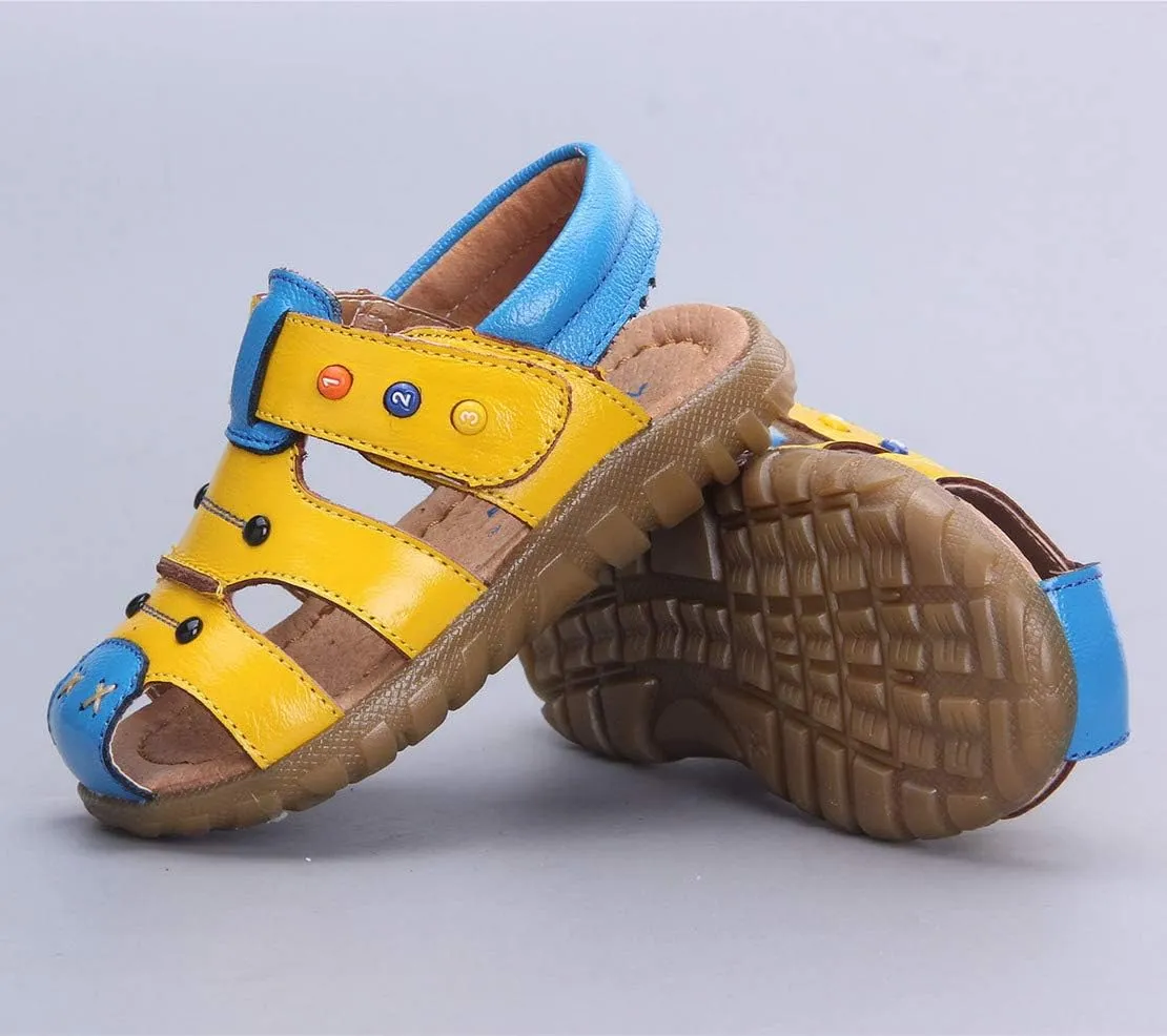 Happy Cherry Unisex Baby Toddler 100% Leather Anti-Slip Closed Toe Oxford Sole Outdoor Sandal Shoes Brown