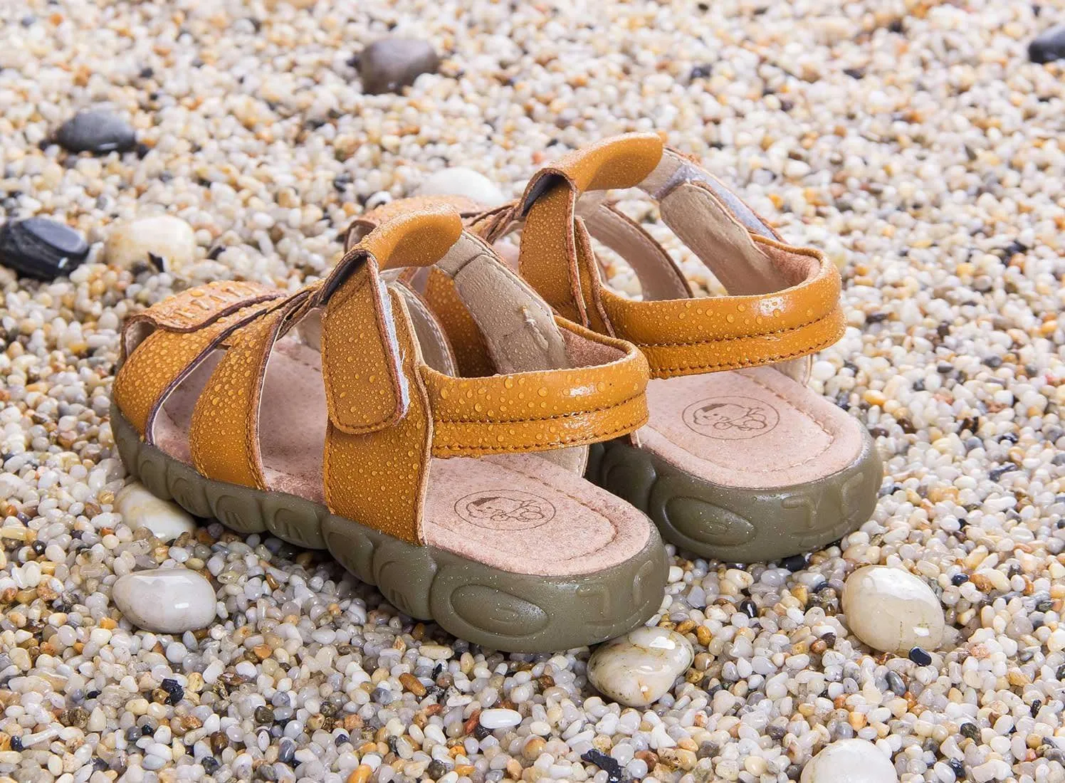 Happy Cherry Unisex Baby Toddler 100% Leather Anti-Slip Closed Toe Oxford Sole Outdoor Sandal Shoes Brown