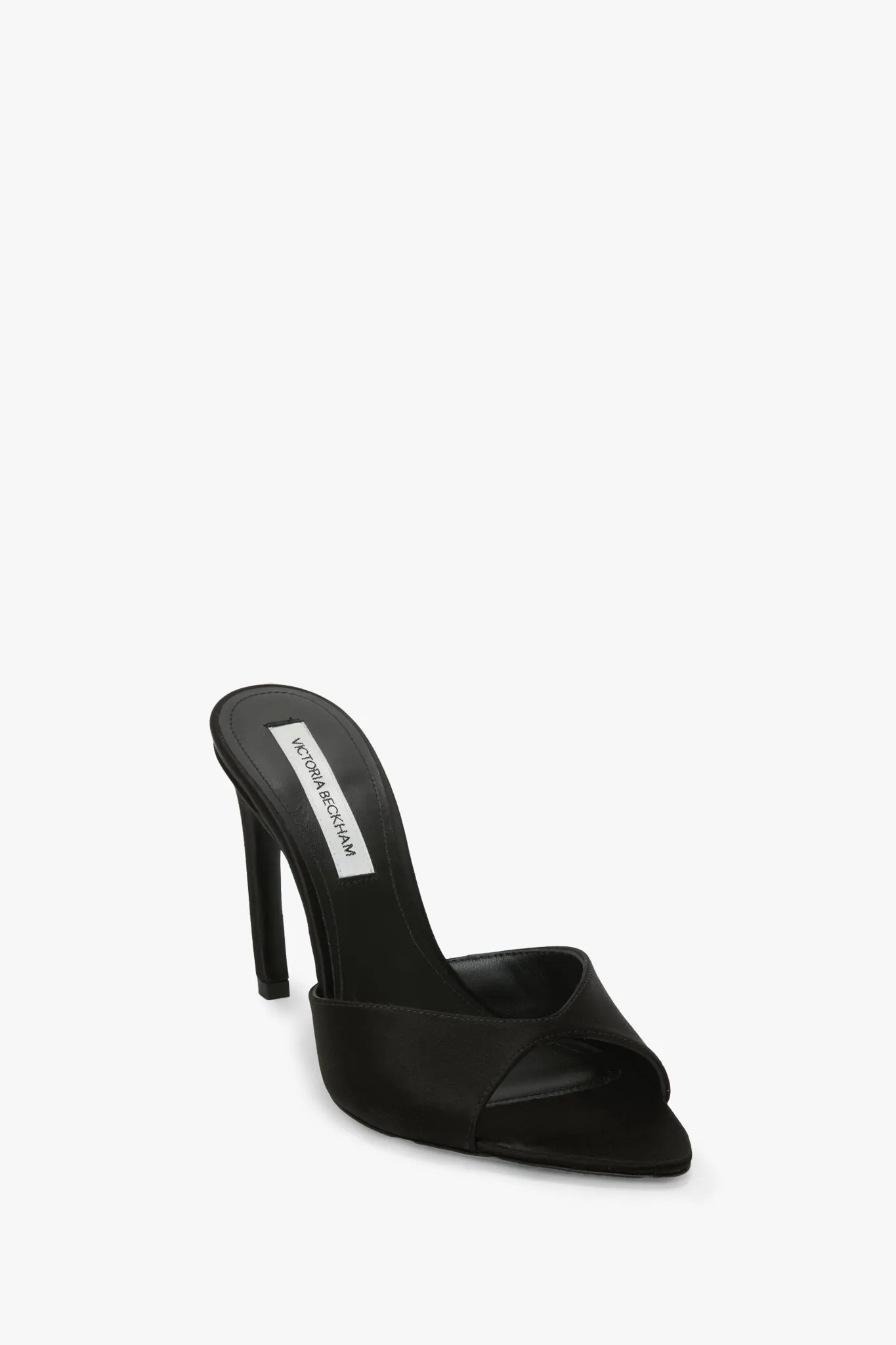 Harlow Open Toe Mule In Black Satin