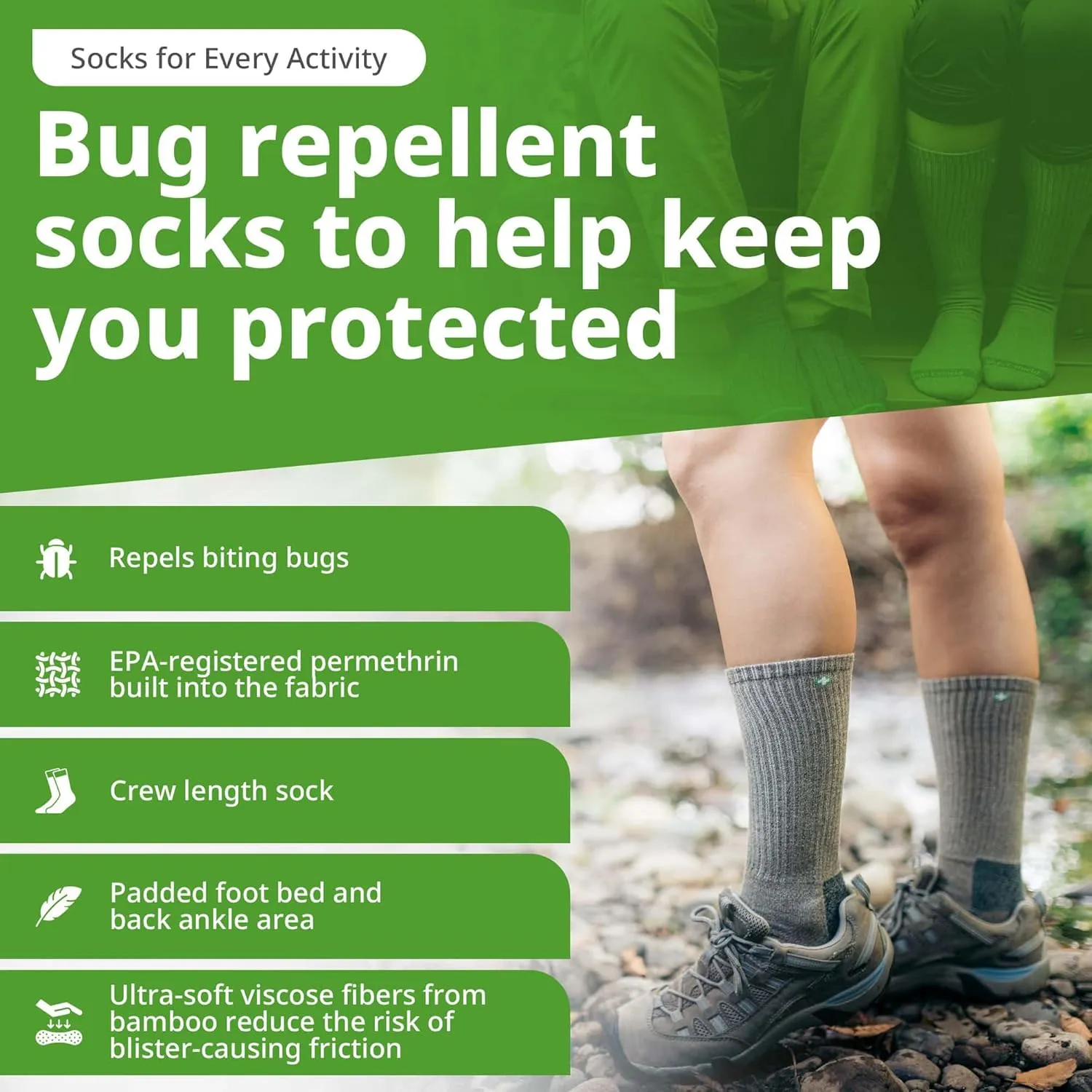 Heavyweight Hiking Walking Socks, Stretchy and Comfortable Crew Socks with Padding and Tick Protection