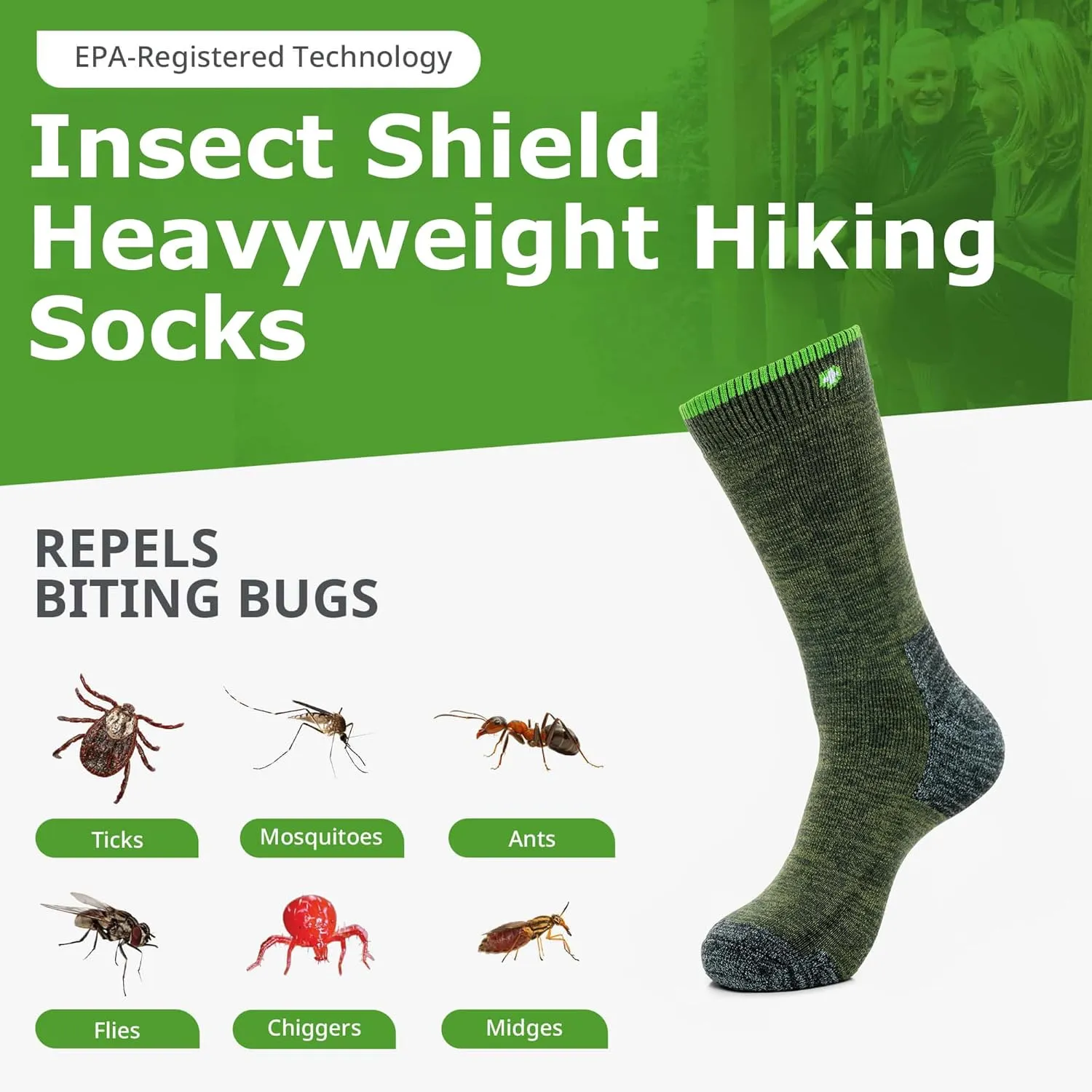 Heavyweight Hiking Walking Socks, Stretchy and Comfortable Crew Socks with Padding and Tick Protection