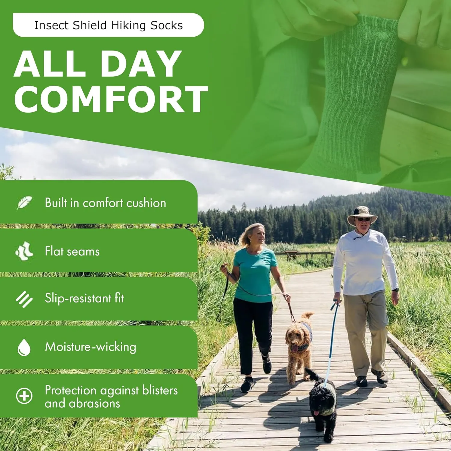Heavyweight Hiking Walking Socks, Stretchy and Comfortable Crew Socks with Padding and Tick Protection