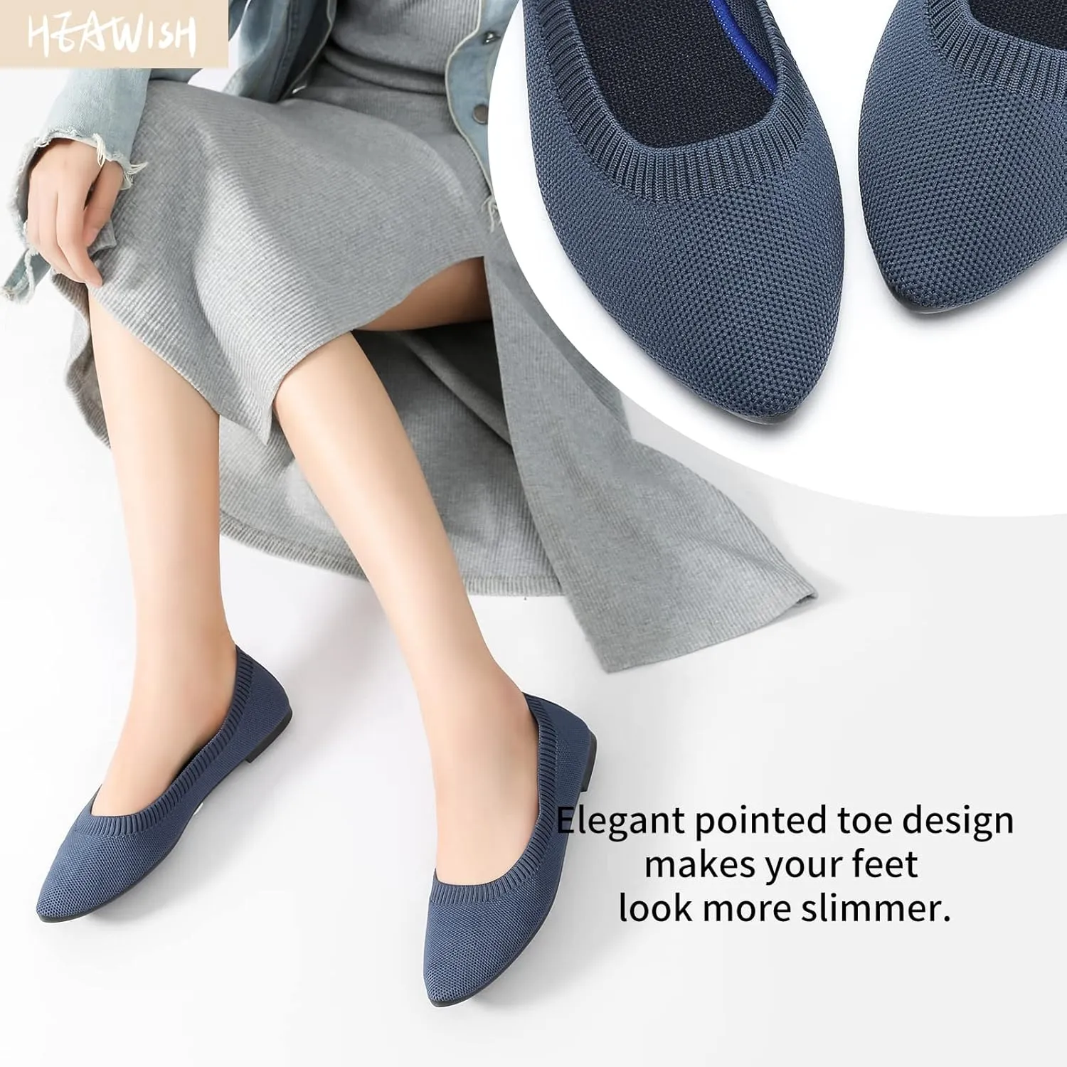 HEAWISH Women’s Ballet Flat Flats Shoes Comfortable Mesh Pointed Toe Slip On Dress Shoes