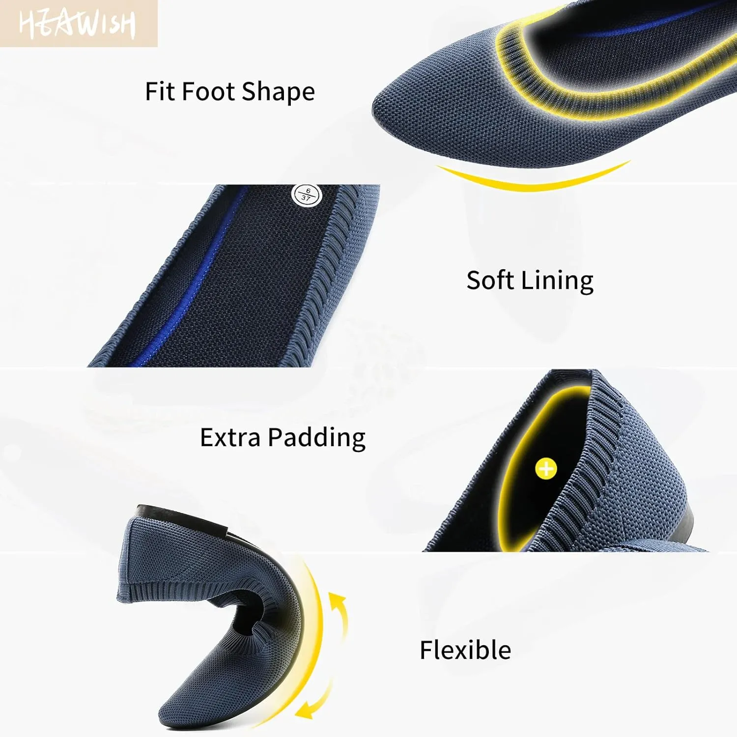 HEAWISH Women’s Ballet Flat Flats Shoes Comfortable Mesh Pointed Toe Slip On Dress Shoes