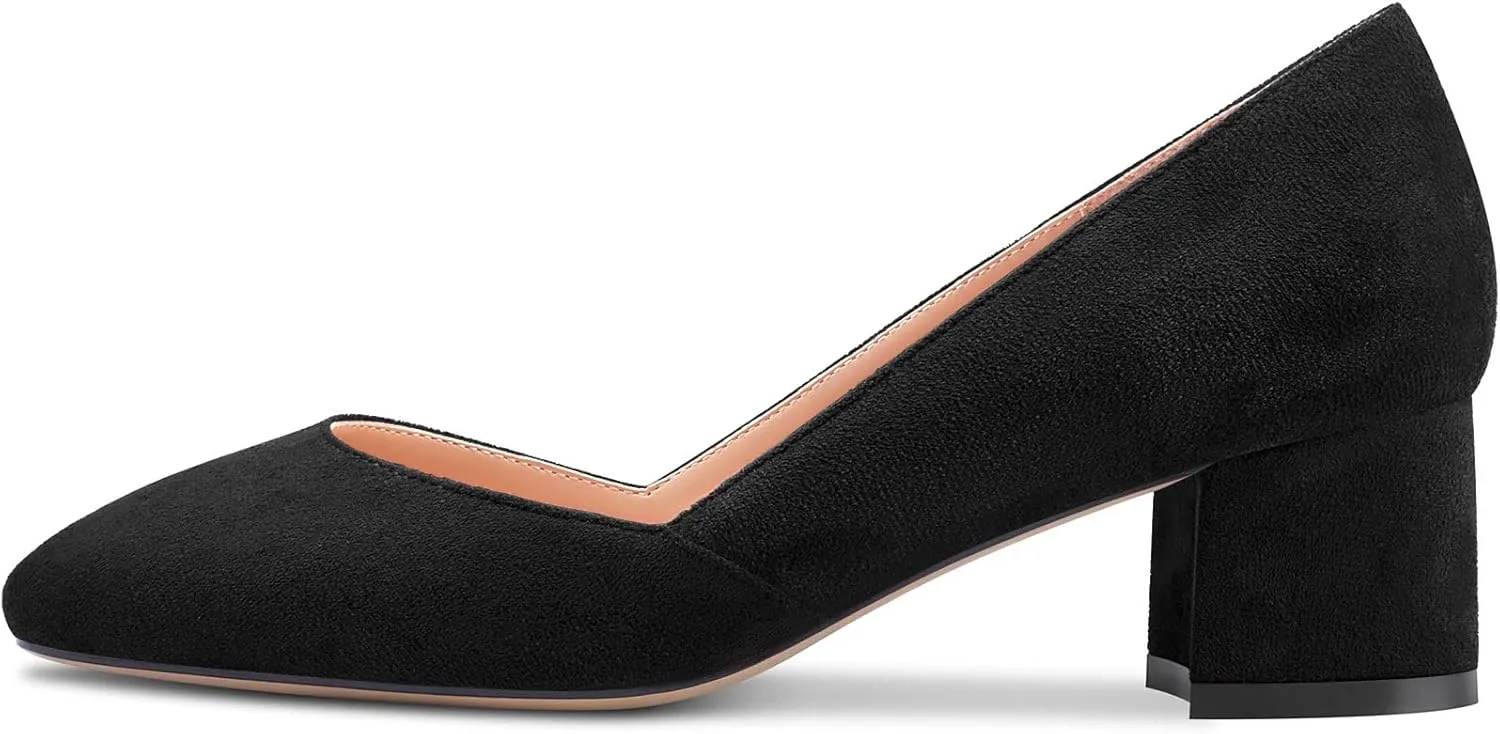 HEUIVZAR Pumps for Women Slip-on Round Toe Block Chunky Low Heel Shopping Vacation Classic Suede 2 Inch