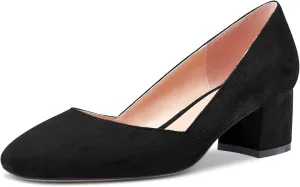 HEUIVZAR Pumps for Women Slip-on Round Toe Block Chunky Low Heel Shopping Vacation Classic Suede 2 Inch