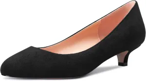 HEUIVZAR Pumps for Womens Closed Round Toe Low Kitten Heel Slip On Suede Casual Comfort Dress Shoes 1.5 Inch