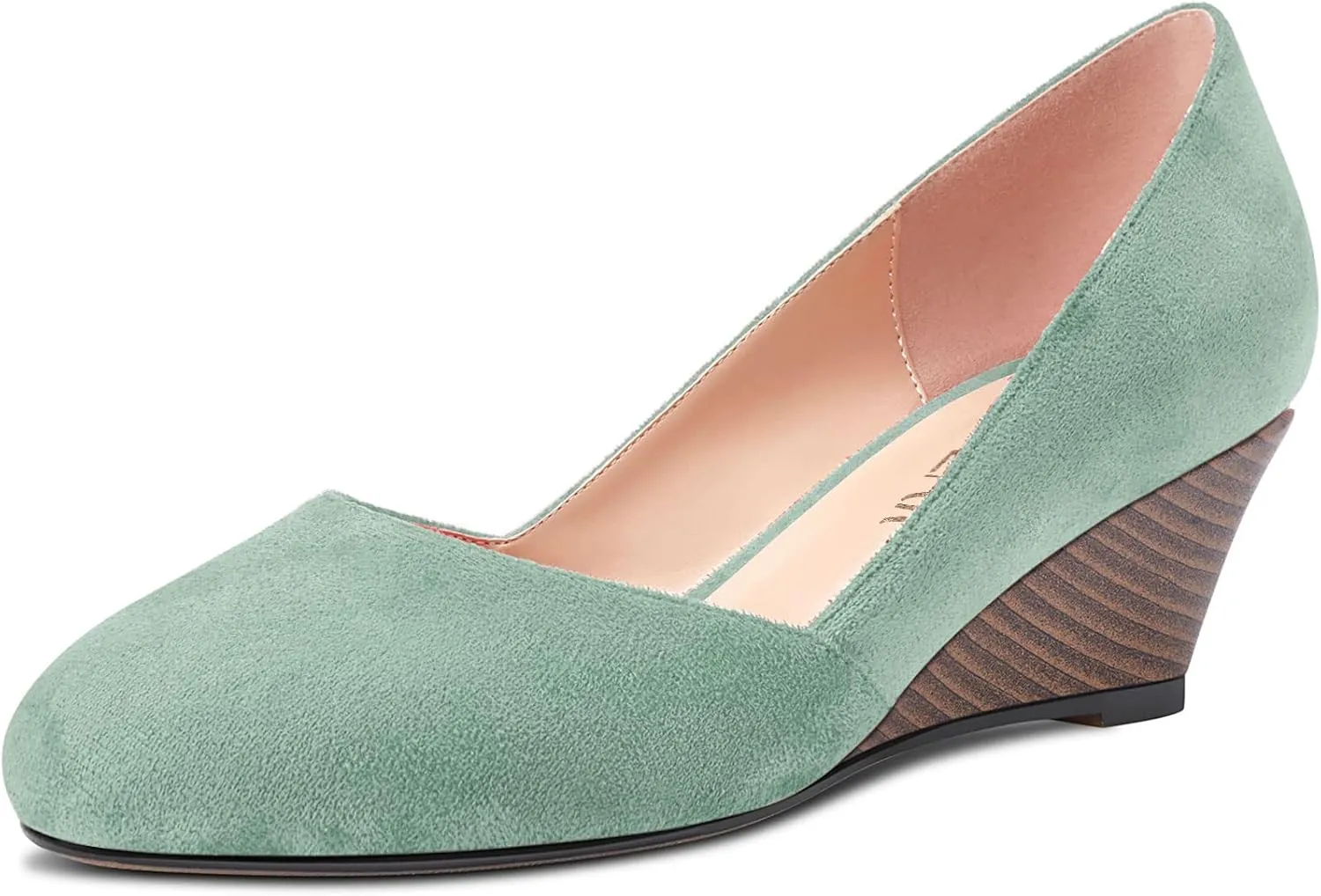 HEUIVZAR Slip On Wedge Pumps for Womens Closed Round Toe Mid Chunky Block Heel Suede Casual Comfort Dress Shoes 2 Inch