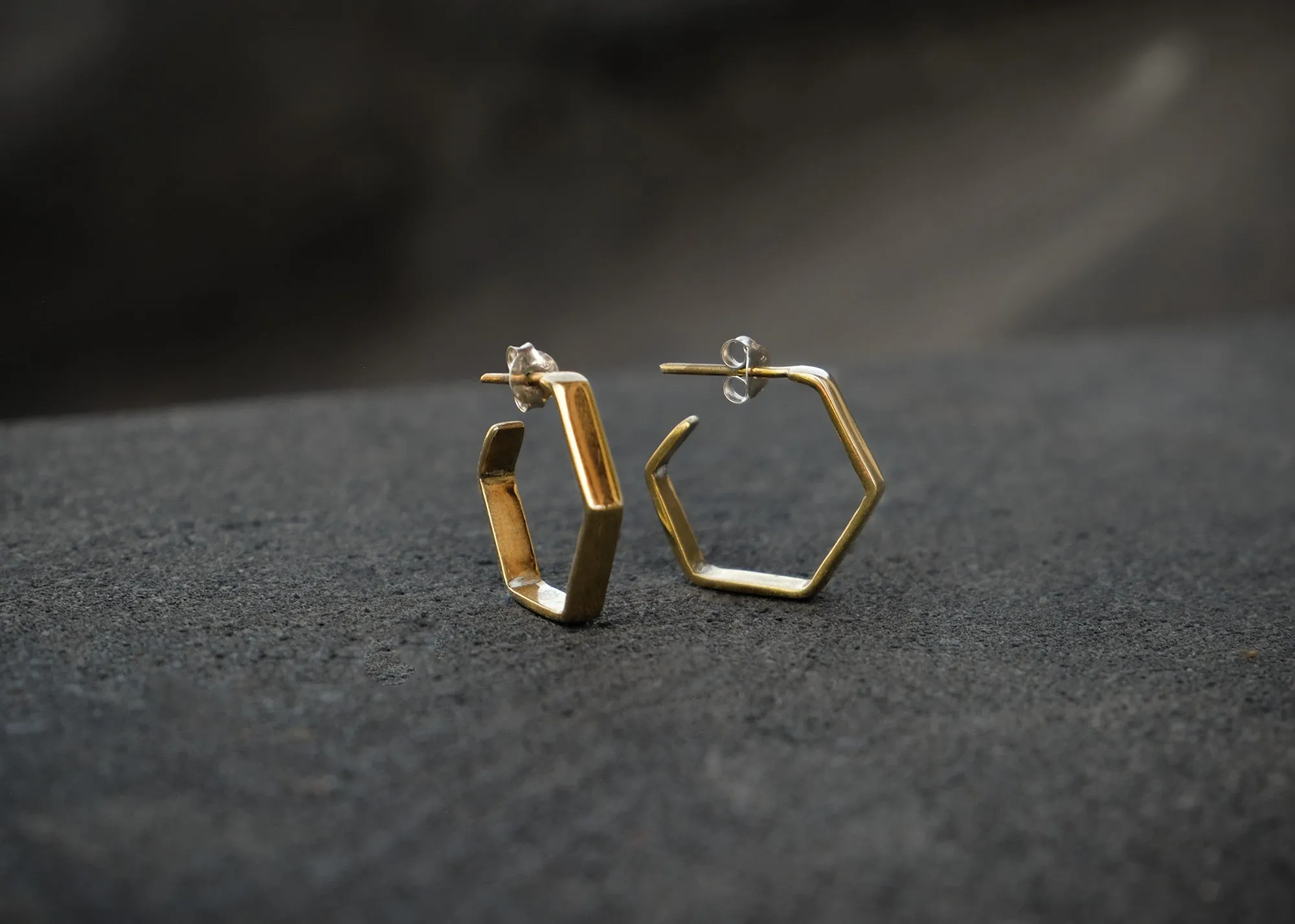 Hexagon Brass Hoop Earrings