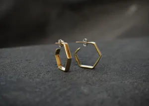 Hexagon Brass Hoop Earrings