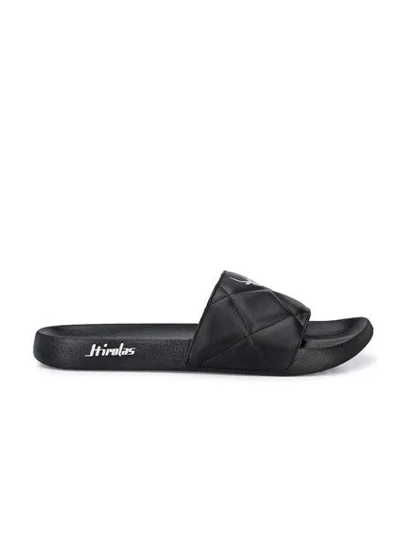 Hirolas® Men's Black Quilted Slider Flip-Flops (HROMSL04BLK)