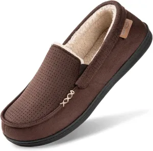 HomeTop Men's Classic Moccasin Slippers Comfy Memory Foam Indoor House Shoes