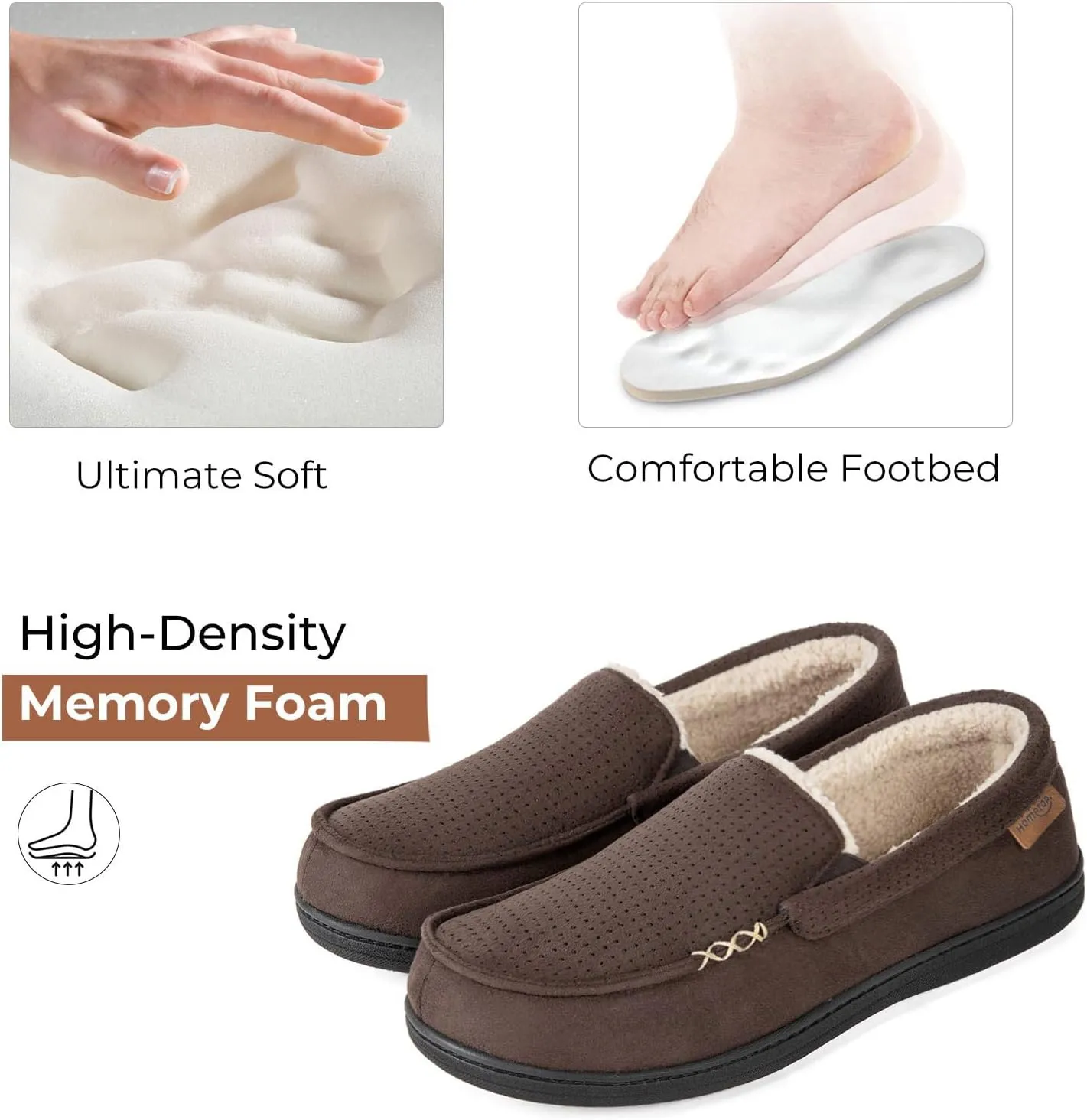 HomeTop Men's Classic Moccasin Slippers Comfy Memory Foam Indoor House Shoes