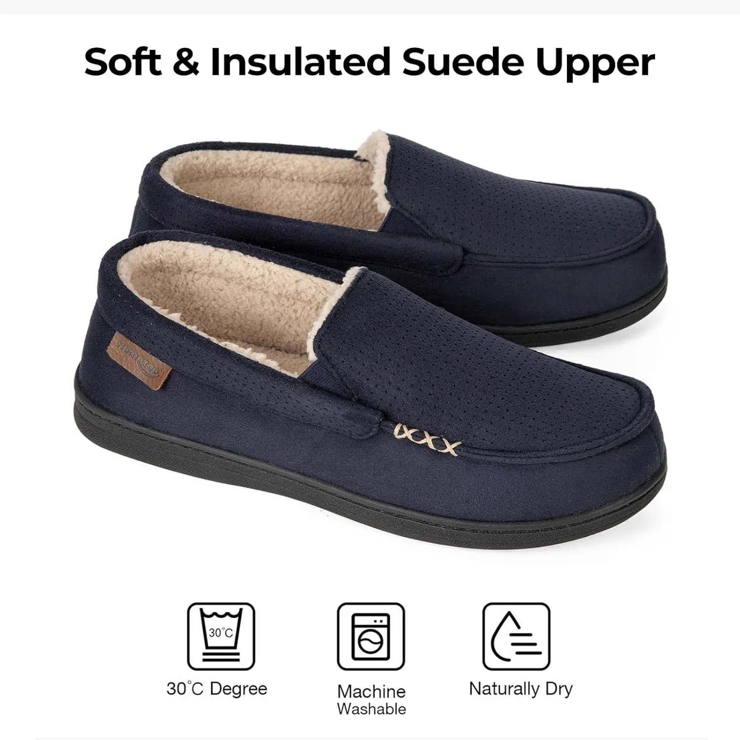 HomeTop Men's Classic Moccasin Slippers Comfy Memory Foam Indoor House Shoes
