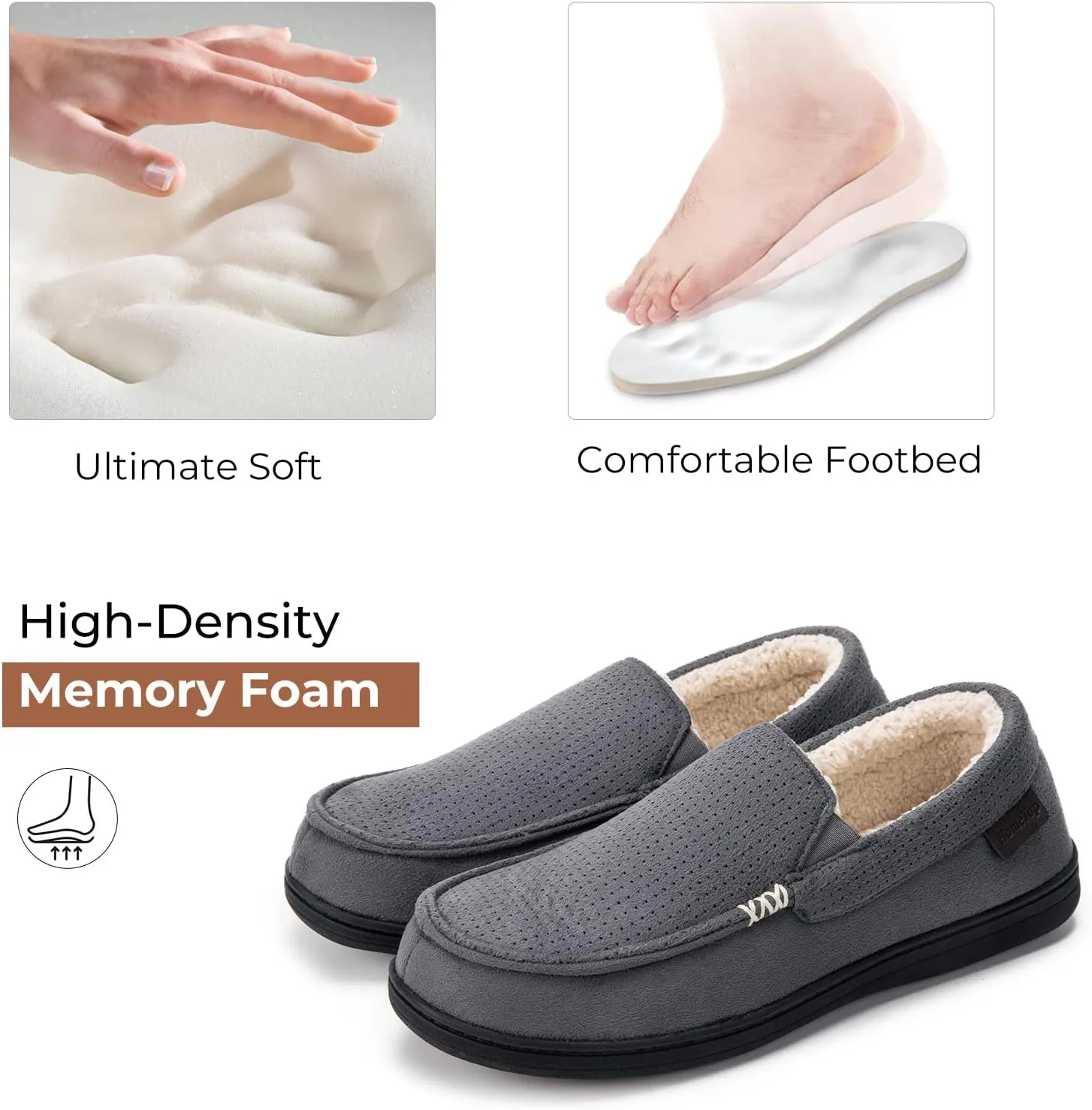 HomeTop Men's Classic Moccasin Slippers Comfy Memory Foam Indoor House Shoes