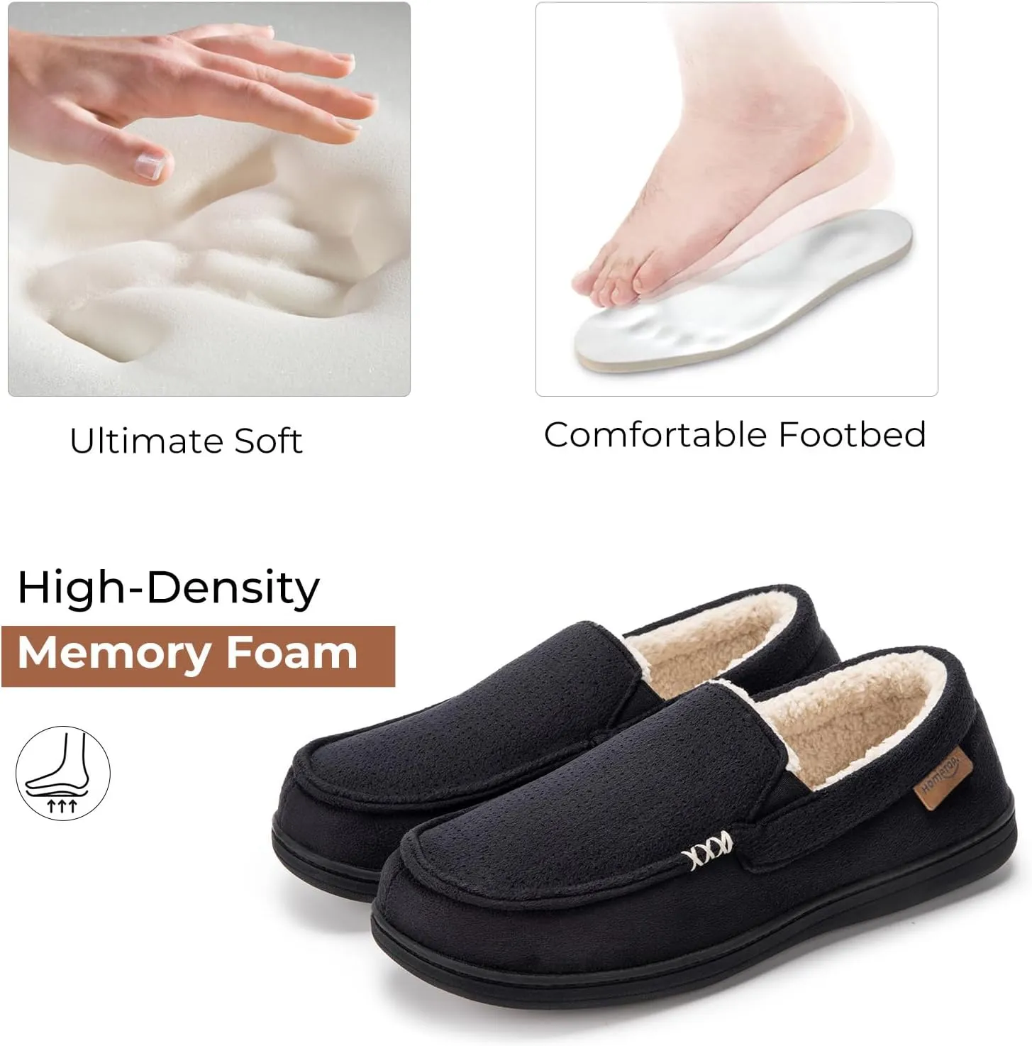 HomeTop Men's Classic Moccasin Slippers Comfy Memory Foam Indoor House Shoes