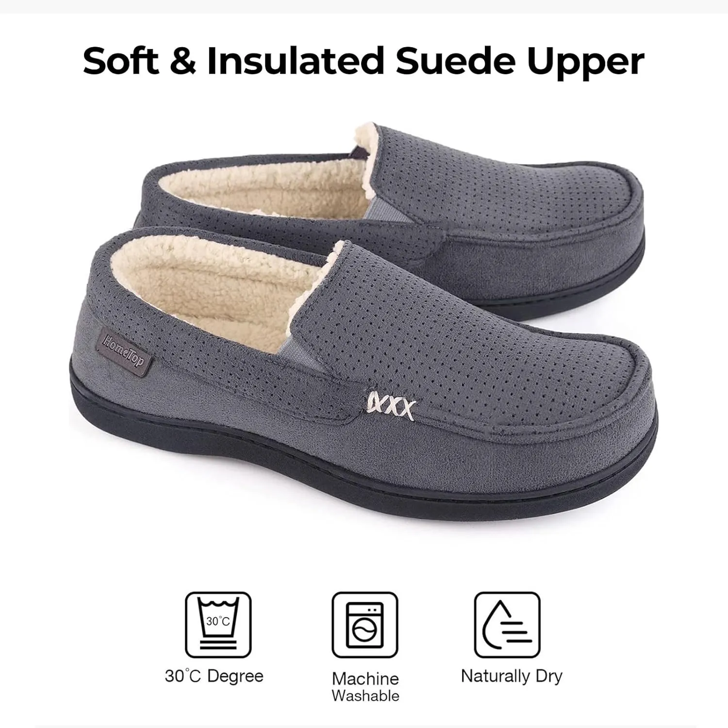 HomeTop Men's Classic Moccasin Slippers Comfy Memory Foam Indoor House Shoes