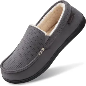 HomeTop Men's Classic Moccasin Slippers Comfy Memory Foam Indoor House Shoes